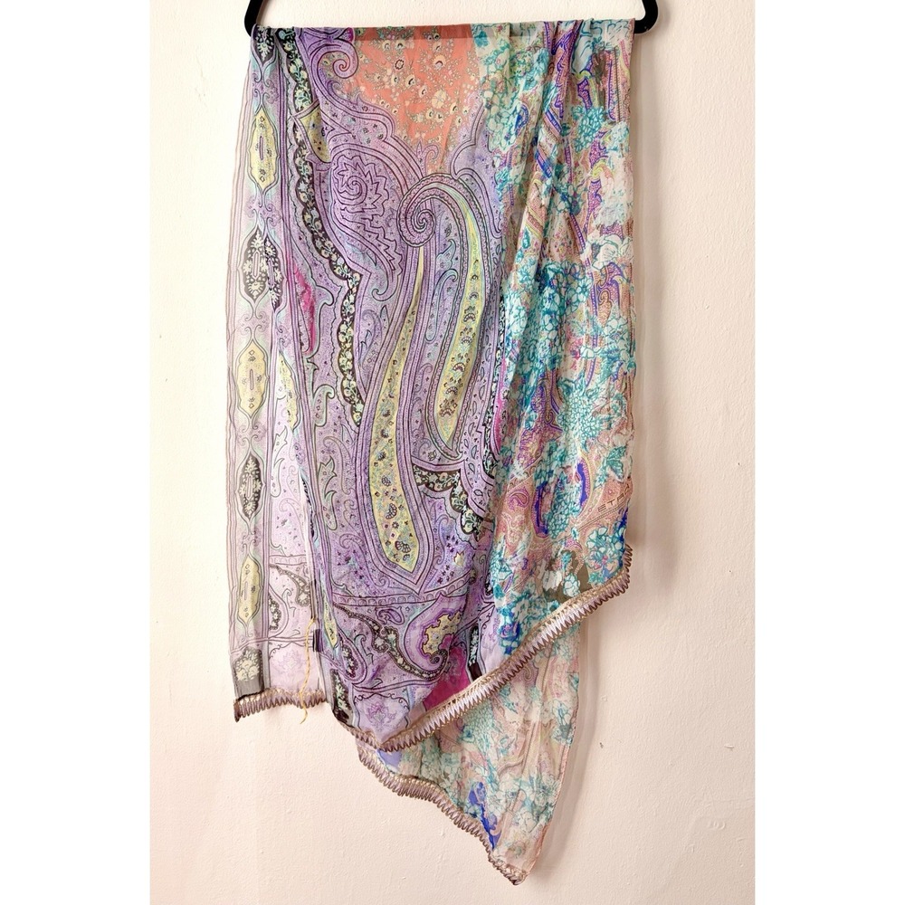 ETRO 100% Silk Scarf Made In Italy Paisley Multicolor Pastel - Picture 7 of 9